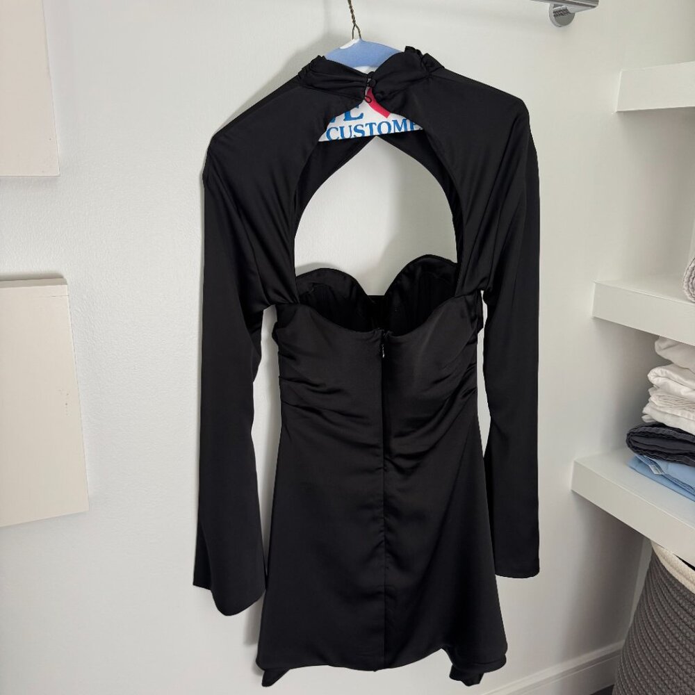 Toira Long Sleeve Satin Corset Minidress Black Size Small - Picture 2 of 4